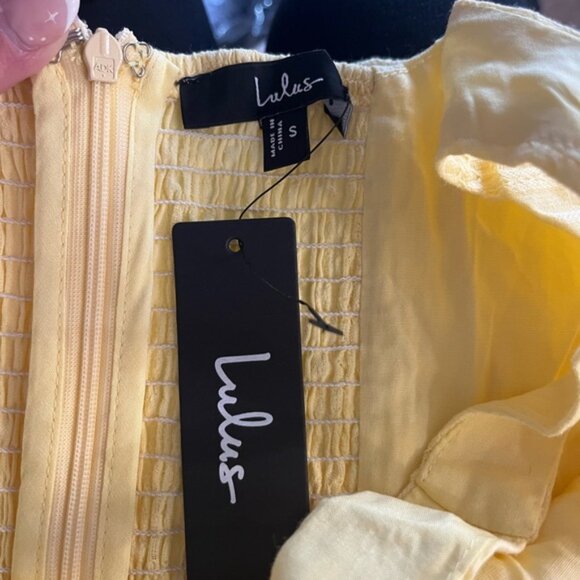 Lulus Khamari Yellow Textured Drop Waist Bubble-HemMini Dress - Picture 9 of 9